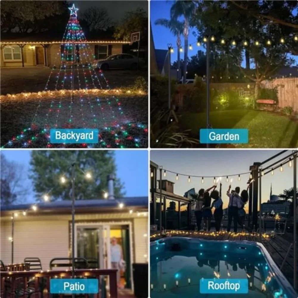 String Light Pole Steel Poles for Outdoor String‎ Lights Hanging, 2 Pack